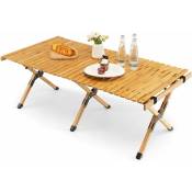 Goplus - Table de Camping Pliante en Bois, Table de Pique-Nique Portable avec Sac de Transport, Table en Bambou Enroulable, Table de Camping de