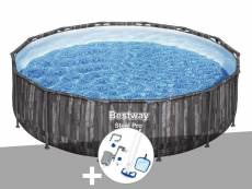 Kit piscine tubulaire ronde bestway steel pro max décor bois, 4,27 x 1,07 m + kit d'entretien deluxe