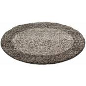 Life - Tapis Rond Shaggy Poils Longs Bicolore (Taupe