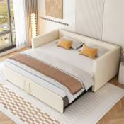 Lit gigogne 90/180x200 cm - lit capitonné Canapé-lit extensible avec sommiers à lattes - lit multifonctionnel en tissu velours agréable à la peau