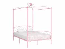 Lit simple pour adulte à baldaquin - cadre de lit rose métal 120 x 200 cm