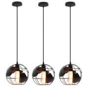 Lot de 3 Lustre Suspension Globe E27 Suspensions Luminaires Moderne Abat-jour Métal Diamètre 20cm pour Salon Chambre Couloir Bar Noir - Noir