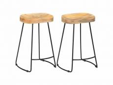 Lot de deux tabourets de bar design chaise siège bois de manguier massif helloshop26 1202102