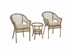 Outsunny ensemble bistro de jardin style bohème chic 2 fauteuils avec coussins + table basse résine tressée beige