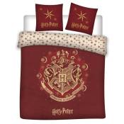 Parure de lit double réversible Harry Potter - Blason Hogwarts - Rouge - 200 cm x 200 cm