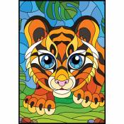Sticker électrostatique pour vitre, illustration d'un bébé tigre, décoration chambre d'enfant au style vitrail, 67 cm x 47 cm - Multicouleur