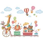 Sticker mural pour chambre d'enfant Motif animaux montgolfières nuages, décoration murale