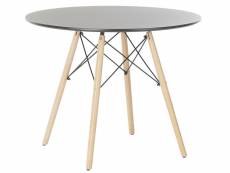 Table à manger table repas ronde en bois bouleau et mdf coloris noir / naturel - diamètre 90 x hauteur 76 cm