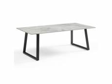 Table basse 120x60 cm céramique gris marbré laqué pieds luge - dakota 02