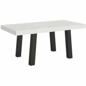 Table extensible 6 à 14 places l 180 à 284 cm blanc et pieds métal anthracite Bidy