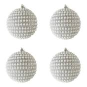 4 boules de Noël avec perles couleur argent en plastique ø 10 cm