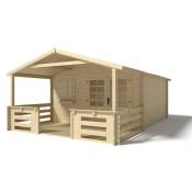 Abri de jardin en bois - 4x4 m - 24 m2 + terrasse avec