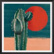 Affiche illustration cactus et soleil rouge avec cadre