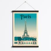Affiche Paris France + Cadre Magnétique (Bois Noir)