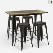 Ahd Amazing Home Design - table haute 120x60 de cuisine + 4 tabourets de bar style Lix farley Couleur: Wenge