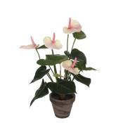 Anthurium plante artificielle rose clair en pot H40