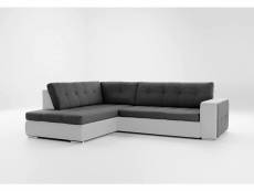 Atia - canapé d'angle 5 places - style contemporain - gauche en tissu et simili gris foncé et blanc
