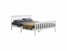 Cadre de lit design pour adultes en bois de pin à sommier à lattes lit double capacité de charge 150 kg 140 x 200 cm blanc mat laqué [en.casa]