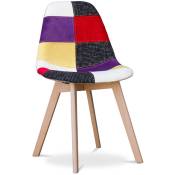 Chaise de Salle à Manger - Revêtement Patchwork - Tessa Multicolore - Tissu, Bois de hêtre, pp - Multicolore