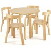 Costway - Table d'enfant Ronde avec 4 Chaises pour Enfants 4 Ans +, Style Scandinave, Esemble Table et Chaise en Bois de Peuplier et Bois de Bouleau