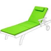 Coussin de chaise longue d'extérieur, Matelas transat confortable et pliable avec appui-tête, coussin de chaise longue de jardin, Citron vert
