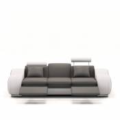 DYDDA - Canapé 3 places relax en cuir gris et blanc