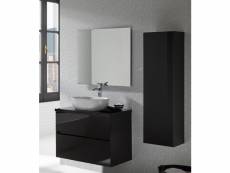 Ensemble de salle de bain coloris noir avec vasque à poser + miroir + colonne - longueur meuble 60 x profondeur 46 x hauteur 56 cm