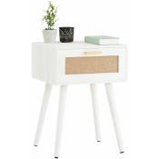 Idimex - Table de chevet kiran 1 tiroir, table de nuit design vintage en bois blanc et lin - Blanc