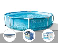 Kit piscine tubulaire Intex Metal Frame Ocean ronde 3,05 x 0,76 m + Bâche de protection + Bâche à bulles + 6 cartouches de filtration