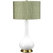 Lampe de table milo E27 1x60W céramique/acier vieux laiton, blanc, vert Tissu à motif reflet thym H:69cm L:36cm Ø36cm avec interrupteur