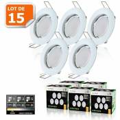 Lampesecoenergie - 15 Spots led 3-step dimmable sans variateur 7w eq.56w blanc chaud finition blanc