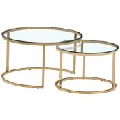 Lot de 2 tables basses Gigogne arto Gold plateau Transparent