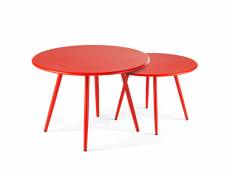Lot de 2 tables basses ronde en acier rouge - palavas