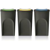 Lot de 3 poubelles Keden sortibox 100% plastique recyclé, noir, 105L