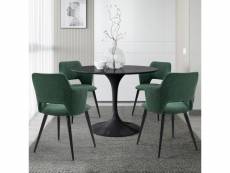 Lot de 4 chaise de salle à manger fauteuil avec accoudoirs assise rembourrée en tissu pieds en métal pour cuisine salon chambre bureau, vert