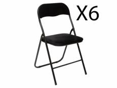 Lot de 6 chaises pliantes en velours et métal coloris noir - longueur 44 x profondeur 48 x hauteur 79 cm