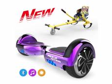 Mega motion hoverboard bluetooth 6.5 pouces violet chromé + hoverkart hip-hop, gyropode overboard smart scooter certifié, kit kart