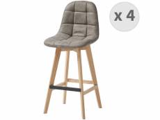 Owen oak - chaise de bar vintage microfibre marron clair pieds chêne(x4)