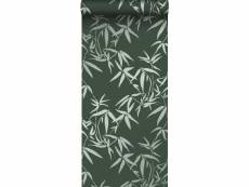 Papier peint feuilles de bambou vert foncé - 347738