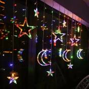 Rideau Lumineux étoile Lune, Lumières Colorées de Rideau de Fenêtre Avec Télécommande, Guirlandes Lumineuses pour Jardin, Terrasse, Maison,