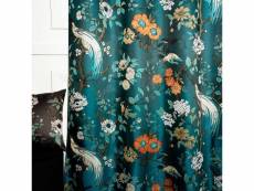 Rideau tamisant 135 x 280 cm à oeillets jacquard editeur motif floral oiseau satiné bleu