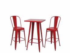 Set table mange-depout + 2x tabouret de bar hwc-a73, chaise/table de bar, design industriel ~ rouge
