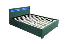 Structure de lit en velours vert avec rangements et LED intégrées 140x