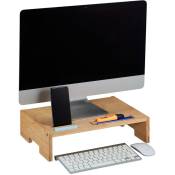 Support de moniteur, bambou, rehausseur écran, 3 compartiments, porte-ordinateur, hlp : 10,5x41x28 cm, nature - Relaxdays