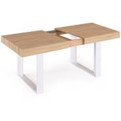 Table à manger extensible rectangle phoenix 6-10 personnes bois et blanc 160-200 cm - Bois-clair