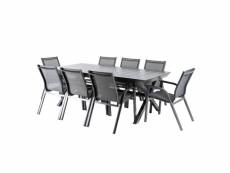 Table extensible 215cm à 295cmx100x75 et 8 fauteuils pliant et aluminium anthracite N62519432