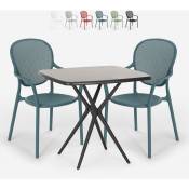 Ahd Amazing Home Design - Table Carrée 70x70cm Noire + 2 Chaises jardin terrasse bar restaurant Lavett Dark Couleur: Bleu