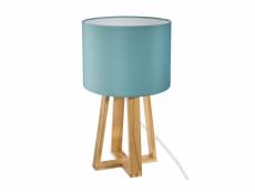 Atmosphera - lampe à poser pied en bois et abat-jour bleu h 34.5 cm