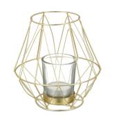 Bougeoir, design géométrique, porte bougies avec verre à votive, métal, photophore, HxD 14x14 cm, doré - Relaxdays