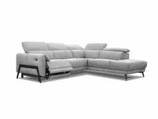 Canapé d'angle droit, scala 5 places, relax électrique, tissu gris